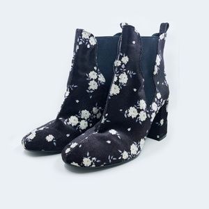 H&M Divided Black Floral Velvet Heeled Boots